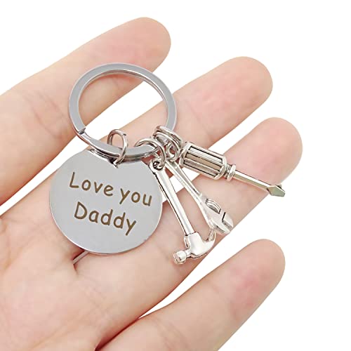 Stainless Steel Keychain Gift for Dad with Hammer & Screwdriver