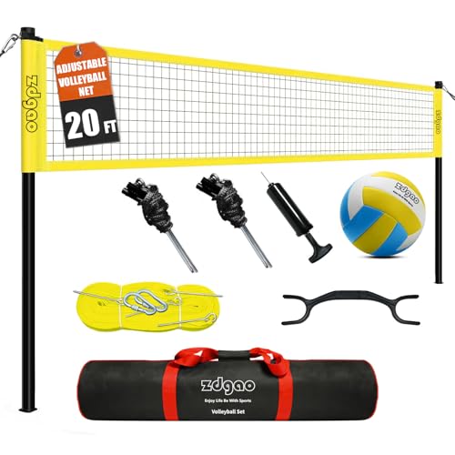 20FT Portable Adjustable Volleyball Net System - Lemon Yellow