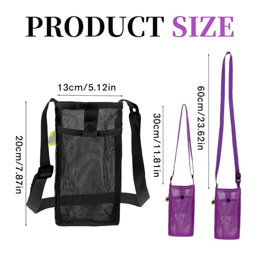 2 PCS Mesh Water Bottle Carrier with Adjustable Strap - Black & Purple