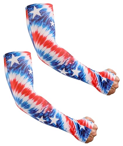 Cooling Arm Sleeves with Thumb Holes - Tie Dye Flag
