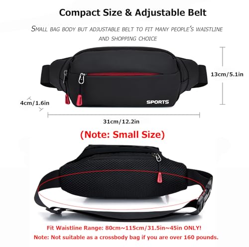 Jinfield Water-Resistant Unisex Fanny Pack Black, Small Sports Waist Bag