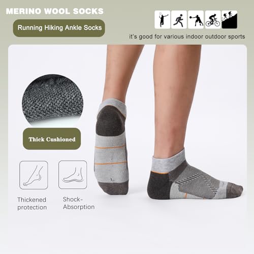 WANDER Merino Wool Ankle Socks, Ultra-Breathable, 3 Pairs - Large Coffee Grey