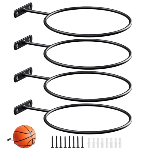 Wall-Mounted Metal Ball Holder - 4 Heavy-Duty Racks for Sports Gear
