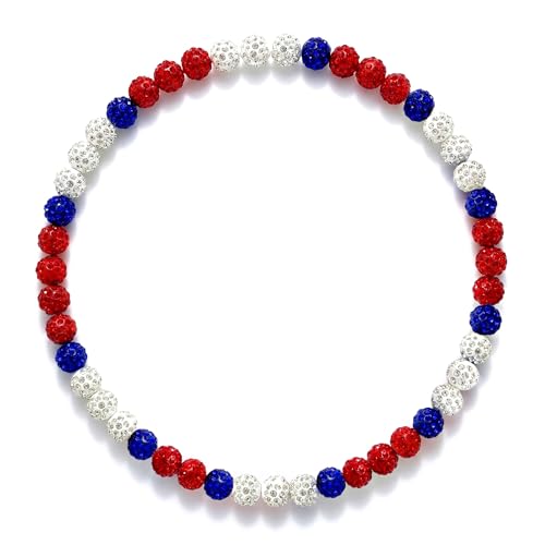 Baseball Rhinestone Bead Necklace and Bracelet Set - Warrior Red/Blue/White