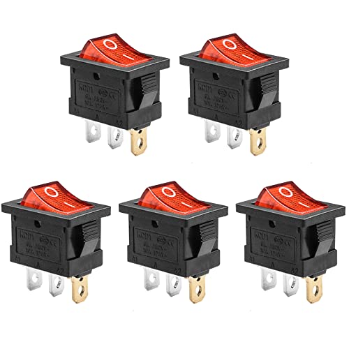 5 Pack DC 12V-24V 20A Red LED Boat Rocker Toggle Switch