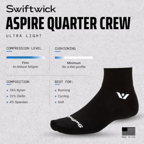 Swiftwick ASPIRE Quarter Crew Socks - Running & Cycling (Medium, White-Circuit) - Men & Women
