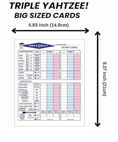 300 Premium Double-Sided Triple Yahtzee Score Sheets, 5.83" x 8.27"