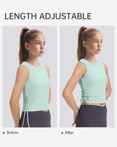 Girls Ribbed Knit Athletic Crop Tank Top - Light Green, 5-6 Years