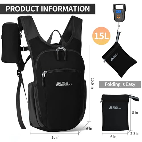 High Experience Small 10L Packable Hiking Backpack for Women & Men - Black