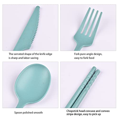 Camping Utensils Set, Reusable Set with Case, Plastic Cutlery