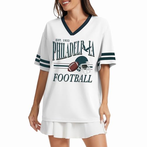 Women's Graphic T-Shirt - Game Day Oversized V Neck - Medium White1
