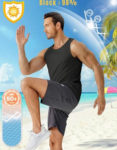 PINSPARK Men's UPF 50+ Quick Dry Tank Tops Athletic Muscle Tee — Medium, Black