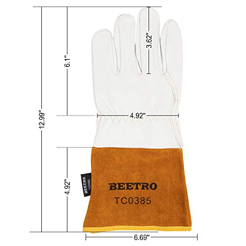 BEETRO Working Gloves 5 Pairs, Tig Welding Cowhide Split Leather, Heat/Fire Resistant BBQ/Warehouse/Heavy Duty/Animal Handling Glove, Extremely Soft and Flexible