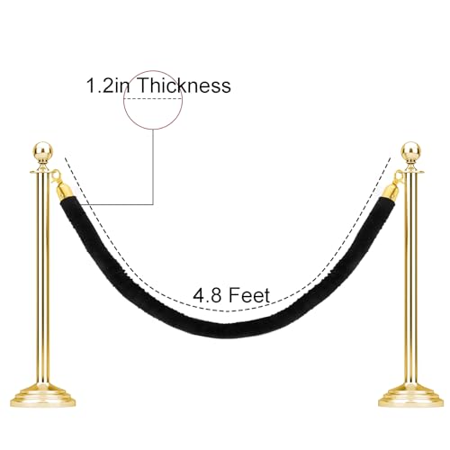 Okllen 4 Pack Black Velvet Stanchion Ropes with Gold Hooks, 5 Ft Crowd Control Barrier for Carpet Events Movie Theaters Hotels