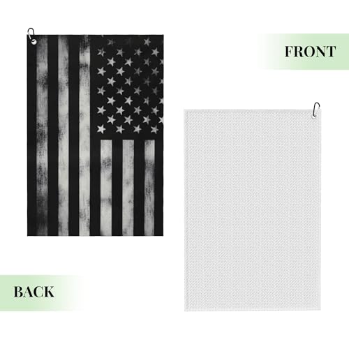 Guyperatic Patriotic Flag Black Golf Towel 24x16 with Carabiner Clip - USA Sports Accessory