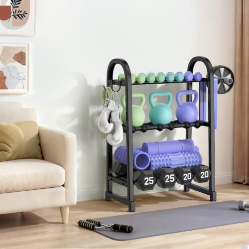 3 Tier Dumbbell Rack - Heavy Duty Storage & Organizer Shelf - Matte Black / 18.5'' Length