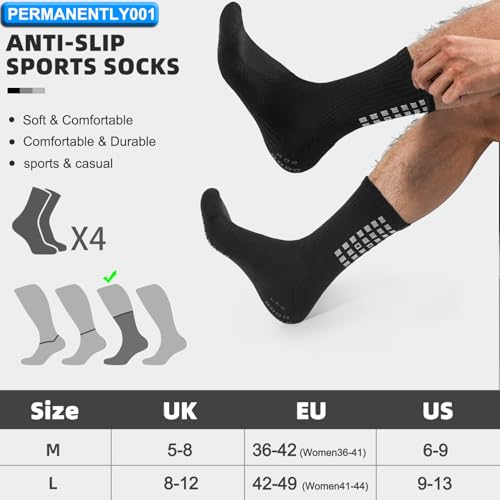 Anti-Slip Grip Soccer Socks - Cushioned Sports Sock, Black - 4 Pairs, Medium