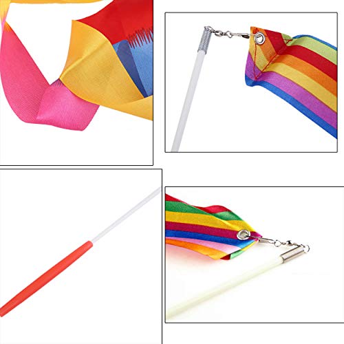 2-Pack Rainbow Rhythmic Gymnastics Ribbons with Wands for Kids Dancing
