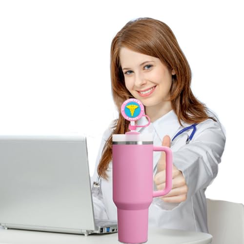 Nurse Straw Toppers for Stanley Cups - 12pcs Reusable Covers