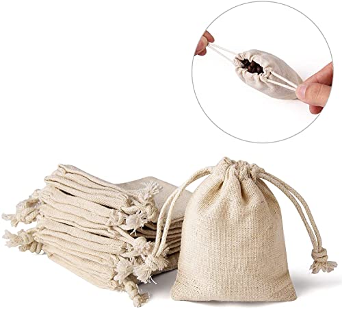 30-Pack Beige Cotton Drawstring Bags for Jewelry & Gifts - 3x3.7 Inch