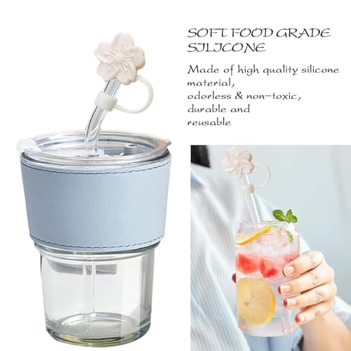Rokhevn White Flower Silicone Straw Cover for Stanley 30Oz & 40Oz Tumblers, 9-10mm Diameter, Dust-Proof & Splash-Proof