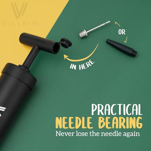 Ball Pump with Needle Storage - 4 Metal Needles, 2 Nozzles, Flexible Hose - Ideal for Soccer, Basketball, Volleyball