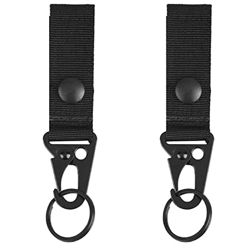 Tactical Molle Keychain Belt Clip - Heavy Duty Gear Holder - Black, 2 Pack