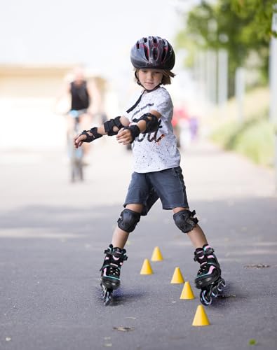 JIFAR Adjustable Inline Skates with Light-Up Wheels, Pink/Blue, Small (US 12J-2) for Ages 3-8