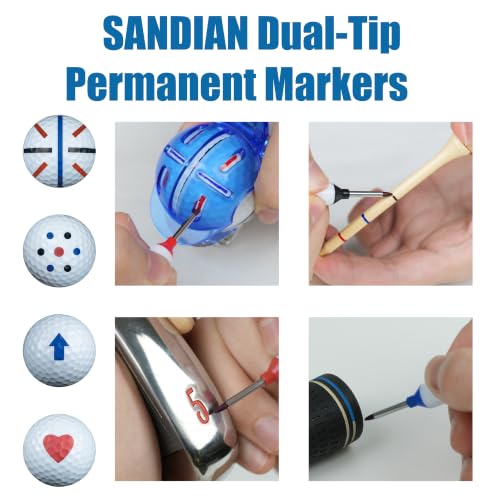 Dual-Tip Golf Ball Markers Set - 6 Pack with Carrying Case