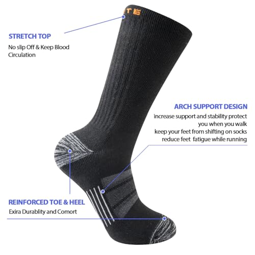 JOYNÉE Black 5 Pairs Men's Lightweight Athletic Cushioned Crew Socks - Large