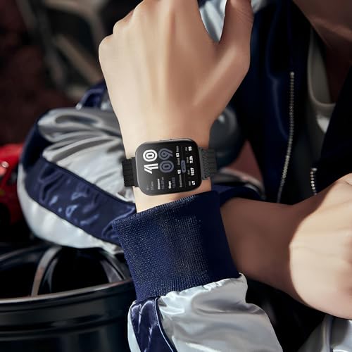 Magnetic Braided Nylon Watch Band - Black, 22mm Elastic Strap for Amazfit Bip & GTR Series