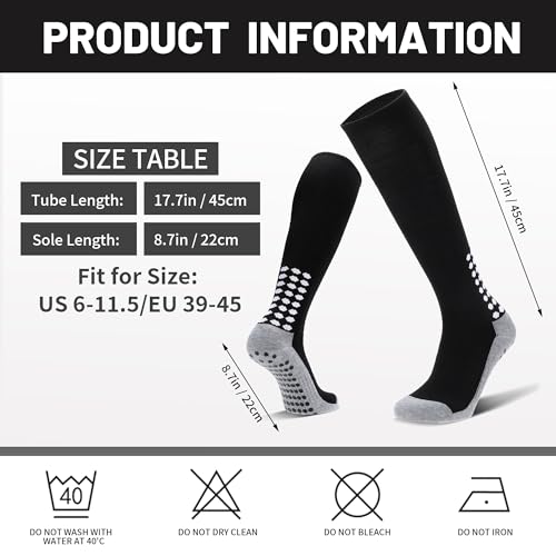 Regilt 3 Pairs Soccer Grip Socks with Grip Pads - One Size Black