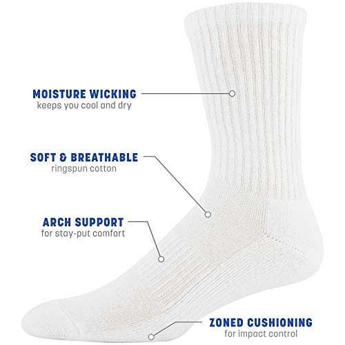 Gildan Men's Active Cotton Crew Socks 10-Pack White, Shoe Size 6-12