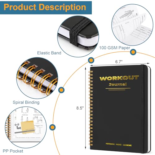 Undated Fitness Workout Journal - A5 (8.5" x 6.7") - Black