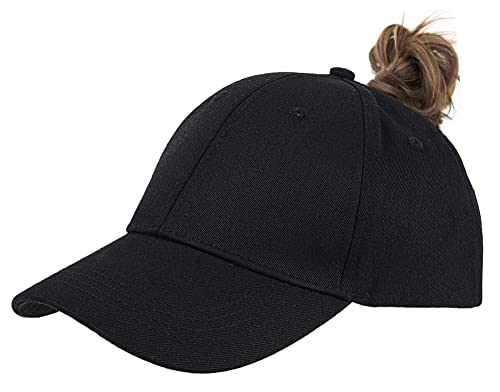 High Ponytail Baseball Cap - Women’s Adjustable Sun Hat - Black