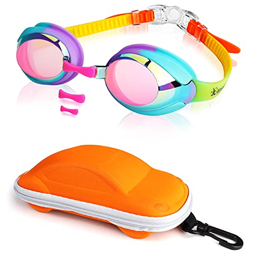 Keary Kids Mirrored Pink Swim Goggles for 3-12 Years, Anti-Fog & UV Protection