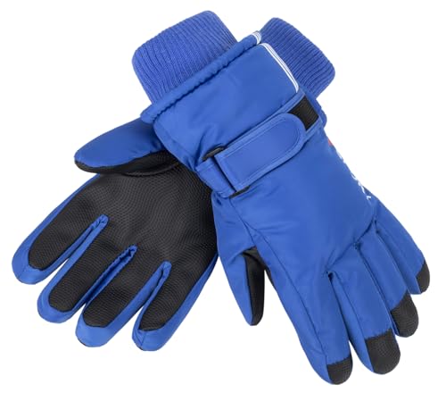Kids Winter Ski Snow Gloves - Waterproof Mittens for Ages 5-10 - Blue