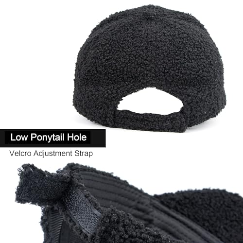 Faux Shearling Baseball Cap - Unisex Winter Hat, One Size Black