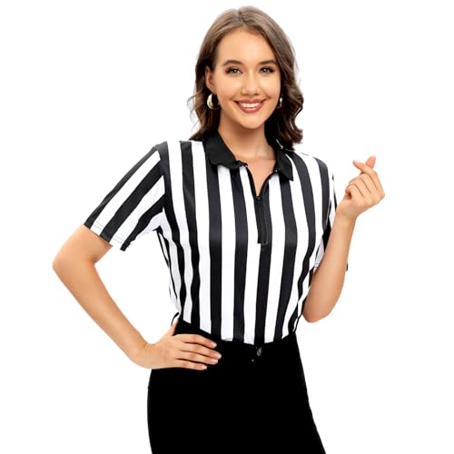Womens Striped Referee Shirt - Black White, Medium