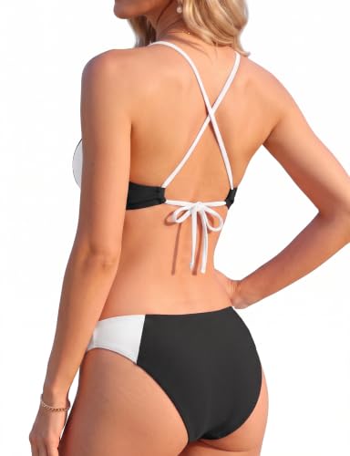 Two Piece Color Block Bikini Set with Push Up Design - Black, Small