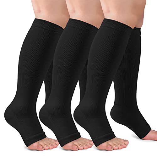Large X-Large Black Toeless Compression Socks for Men & Women Knee High Support