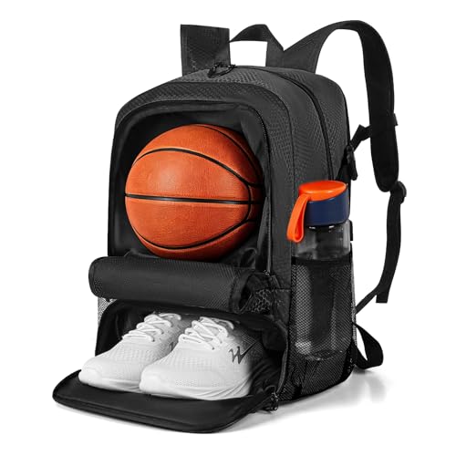 Basketball Backpack with Ball & Shoe Compartment - Black