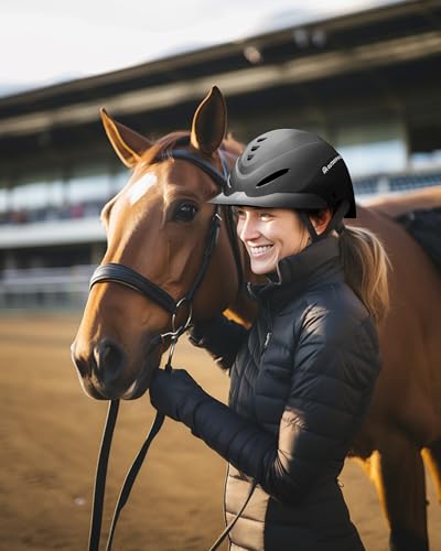 Equestrian Helmet - Breathable Horse Riding Helmet with Visor - Matte Black, Medium (55-58 cm)