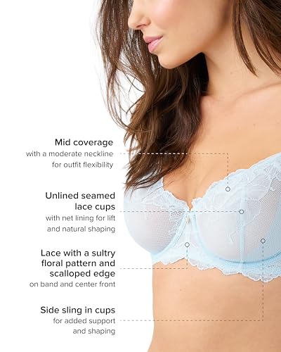 Wacoal Vivid Attraction Underwire Lace Bra 36DD Soft Sky