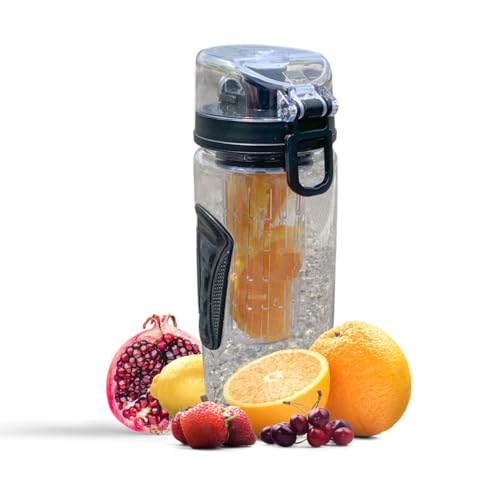 Fruit Infuser Water Bottle - 32 Oz, Flip Top Lid, Black