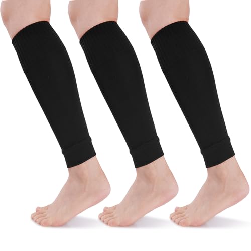 Kids Soccer Socks Leg Sleeves - 3 Pairs for Youth Boys & Girls - Black