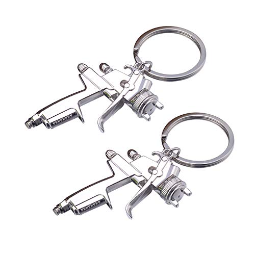 2 Pack Silver Metal Spray Gun Keychains for Shooting Games & Accessories