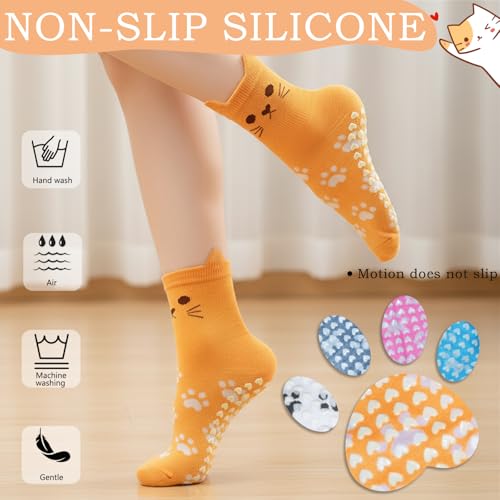 Women's Non-Slip Cat Print Yoga Socks - 5 Pairs