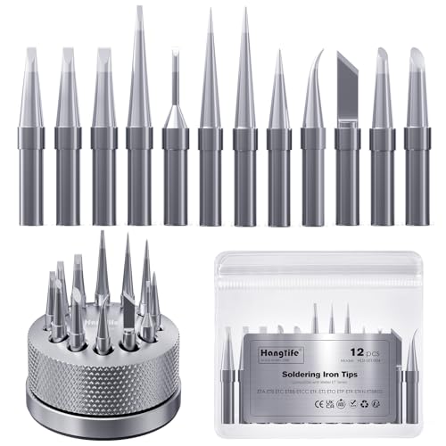 HANGLIFE ET Soldering Iron Tips with Tips Holder for Weller WE1010NA WES51/50 WESD51 WCC101 PES51/50 WEP70 LR21 and More Soldering Stations/Irons ? Replacement Solder Tips for Weller Welding Equipment