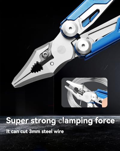 Ecrekhom Blue 15-in-1 Multi-Tool Pliers with Safety Lock & Sheath